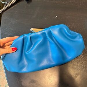 Blue faux leather Bag Bottega inspired clutch gold clasp